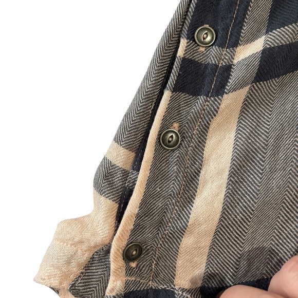 Free People Women’s M Oversized Plaid Button Up Shirt Longline Tunic Blue Beige - Picture 8 of 11